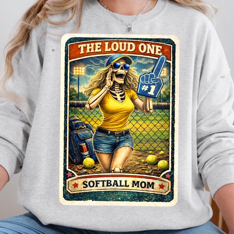 The Loud One Softball Mom PNG, Funny Skeleton Sports Mom Design, Retro Game Day Mom Shirt Graphic