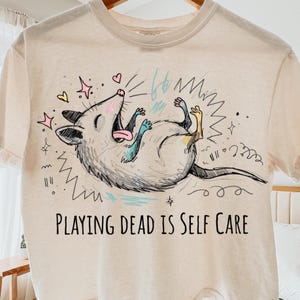 Playing Dead Is Self Care PNG, Funny Possum Shirt Design, Chaotic Animal Meme, Burnout Humor Graphic, Goblincore Feral Creature