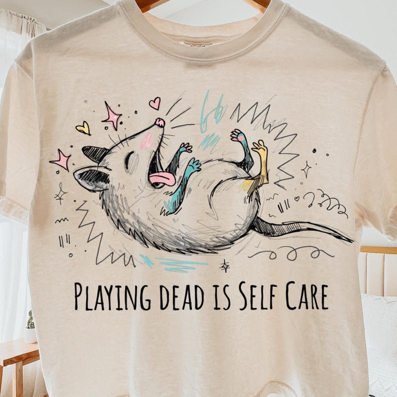 Playing Dead Is Self Care PNG, Funny Possum Shirt Design, Chaotic Animal Meme, Burnout Humor Graphic, Goblincore Feral Creature