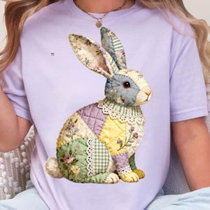 Patchwork Osterhase PNG, gestepptes Blumenkaninchen Digital Download, Cottagecore Frühlingssublimationsdesign