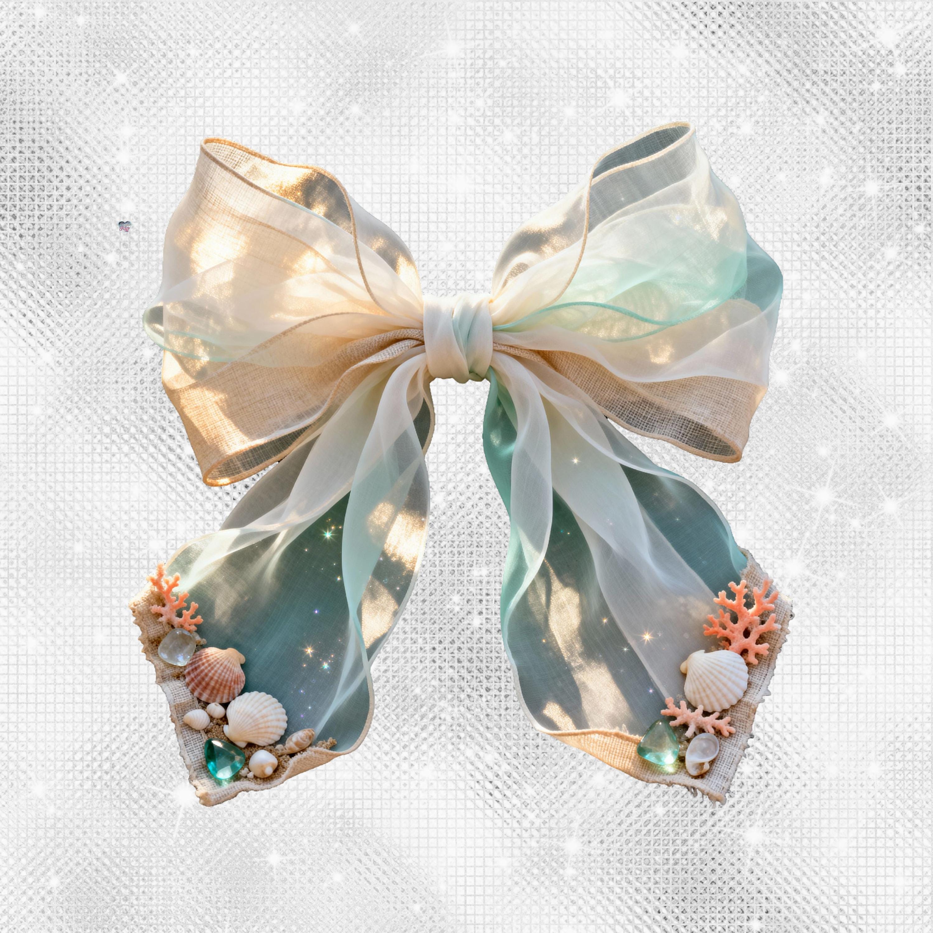 Coastal Seashell Bow PNG, Ocean Chiffon Coquette Bow Clipart, Beachcore ...