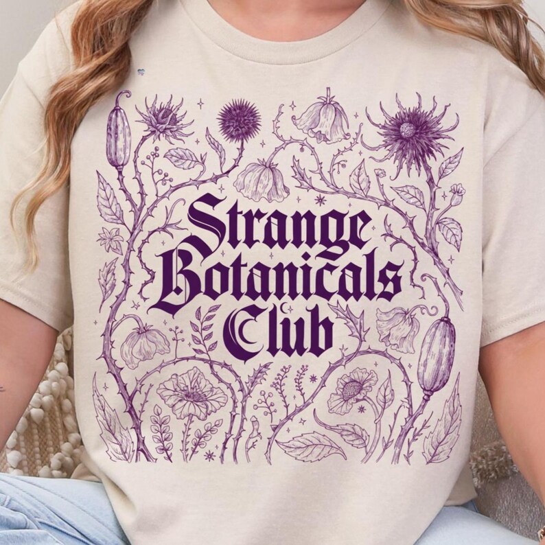 Strange Botanicals Club PNG, Dark Academia Botanical Shirt Design, Gothic Floral PNG, Witchy Garden Graphic, Vintage Engraved Flowers