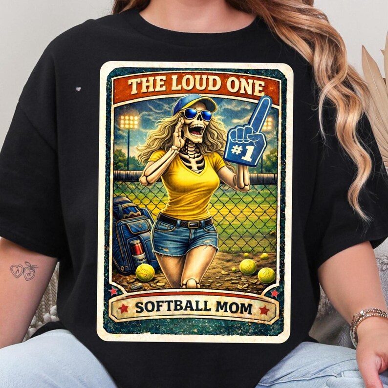 The Loud One Softball Mom PNG, Funny Skeleton Sports Mom Design, Retro Game Day Mom Shirt Graphic