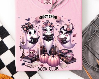 Ghost Girl Book Club PNG, Cute Coquette Halloween Ghosts, Pastel Pumpkin Latte PNG, Girly Bookish Ghost Sublimation Design
