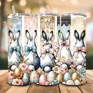 Cute Coquette Easter Bunny Tumbler Wrap, 20oz Skinny Easter Tumbler PNG Sublimation Design, Grandmillenial Easter Digital Download