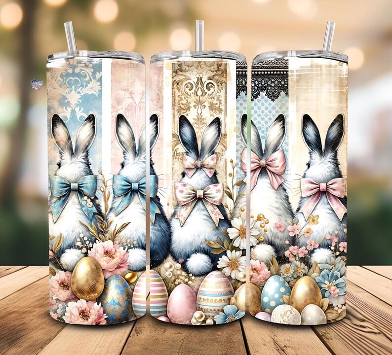 Cute Coquette Easter Bunny Tumbler Wrap, 20oz Skinny Easter Tumbler PNG Sublimation Design, Grandmillenial Easter Digital Download