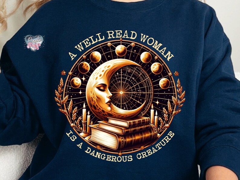 himmlischen Mond feministische png literarische Frau die Leserin verbotener Bücher Shirt Sublimation lesen Sie ein weiteres Kapitel digitaler Download Bild 3