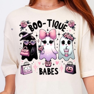 Boo-tique Babes Ghost PNG Pastel Goth Halloween Shirt PNG Cute Ghost Clipart Spooky Coquette Halloween Digital Download