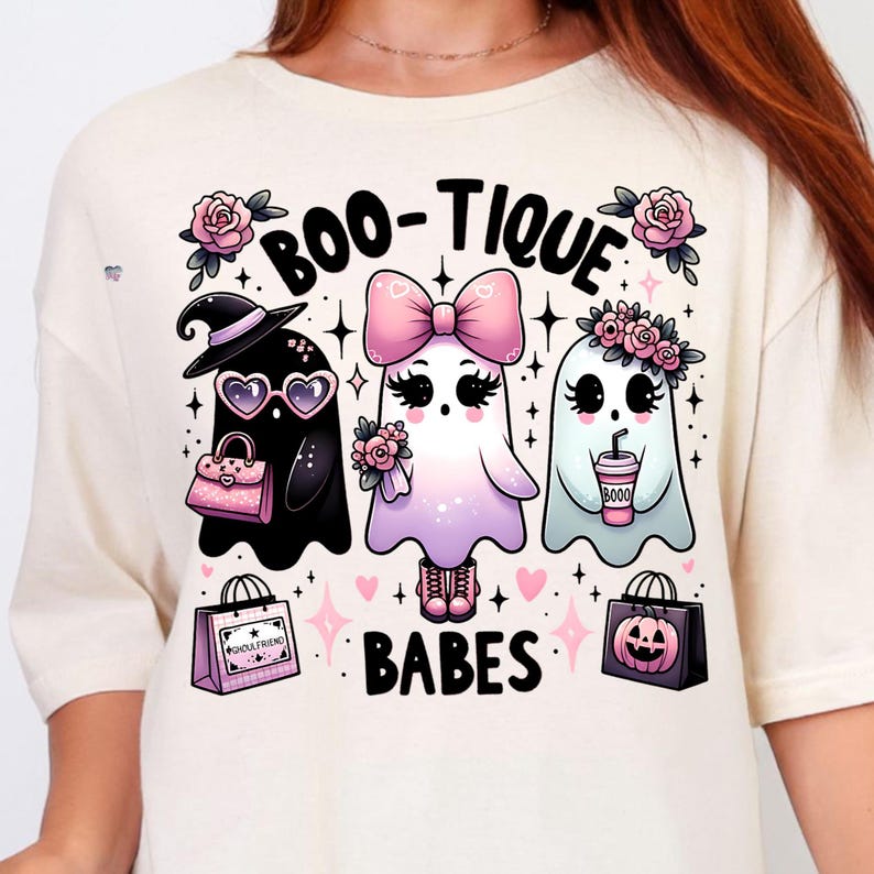 Boo-tique Babes Ghost PNG Pastel Goth Halloween Shirt PNG Cute Ghost Clipart Spooky Coquette Halloween Digital Download