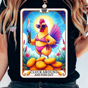Carta de tarô da senhora galinha desequilibrada PNG humor adulto camisa nuggets png cacarejar e descobrir png galinhas caneca sublimação download digital