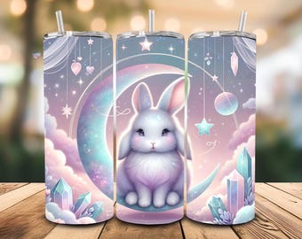 Celestial Bunny Tumbler Wrap PNG, Pastel Moon Bunny 20oz Skinny Sublimation,  Cute Kawaii Rabbit Cup Wrap, Cosmic Pastel Aesthetic PNG
