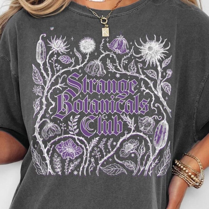 Strange Botanicals Club PNG, Dark Academia Botanical Shirt Design, Gothic Floral PNG, Witchy Garden Graphic, Vintage Engraved Flowers