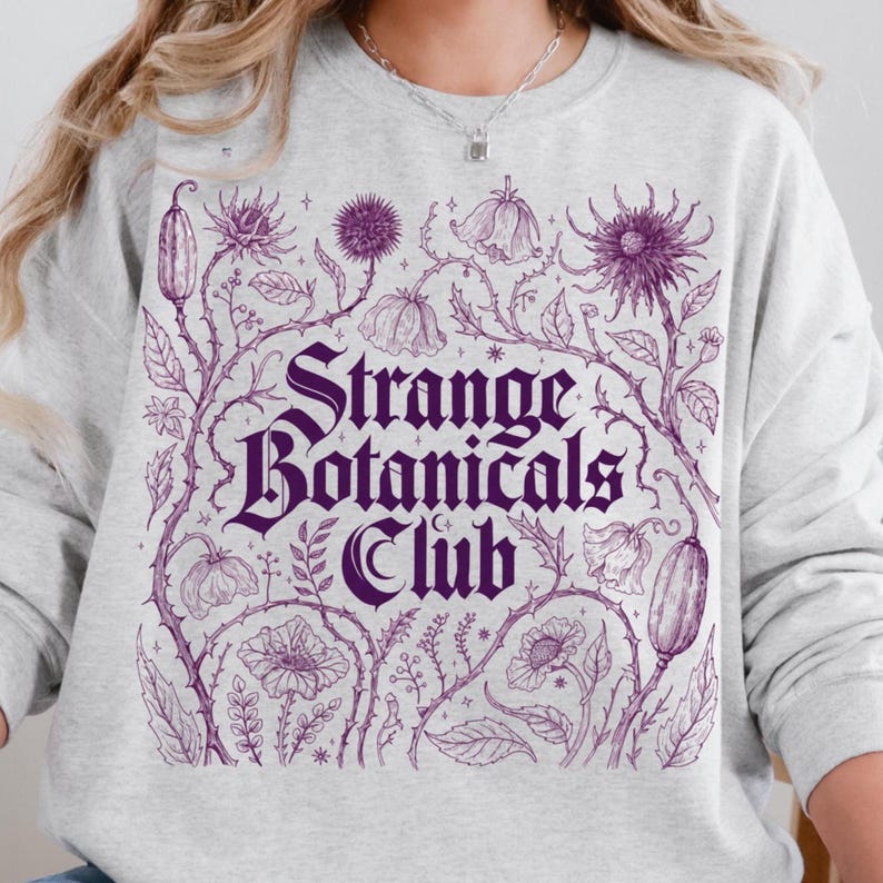 Strange Botanicals Club PNG, Dark Academia Botanical Shirt Design, Gothic Floral PNG, Witchy Garden Graphic, Vintage Engraved Flowers