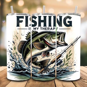 Fishing is My Therapy 20 oz Skinny Tumbler Wrap bas sublimatie ontwerp digitale download grappig visser cadeau digitaal png-bestand