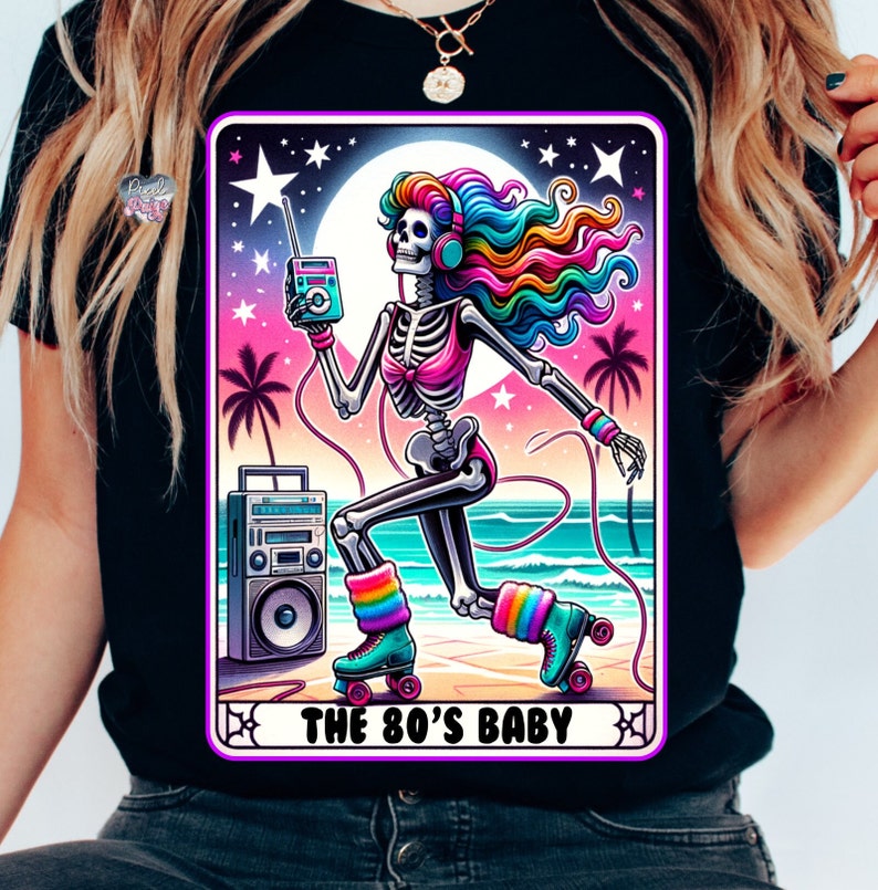 The 80s baby tarot card PNG generation x PNG mom sublimation retro sassy skeleton mama tshirt PNG 1980s png tarot cards png digital download image 1
