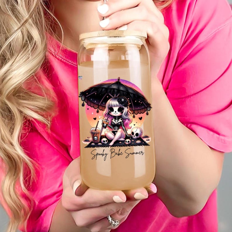 Spooky Babe Summer PNG, Cute Skeleton Beach Girl, Iced Coffee Goth ...