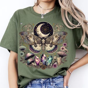 Celestial lunar moth PNG vintage moth clipart cottagecore shirt boho mushroom PNG witchy aesthetic mystical moon digital art