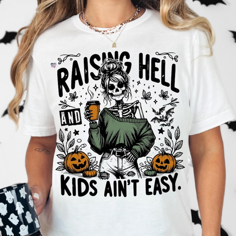 Rolig skelettmamma PNG sarkastisk höstmamma sarkastisk skelett Clipart, kaffeskelett PNG, Halloweenmammaskjorta digital nedladdning bild 4