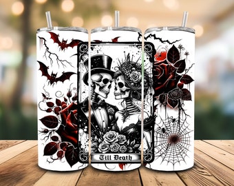 Gothic Wedding Tumbler Wrap, 20oz Skinny Sublimation Tumbler goth bride and groom Sublimation Design, black roses Tumbler PNG Download