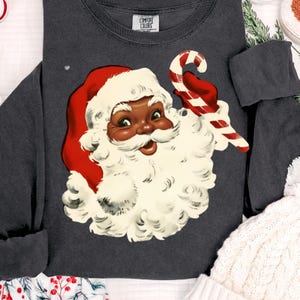 vintage Retro Christmas Black Santa Clipart PNG African American Santa Claus PNG Cute Xmas Shirt Design Holiday Art