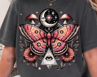 Celestial lunar moth PNG vintage moth clipart cottagecore shirt boho mushroom PNG witchy aesthetic mystical moon digital art
