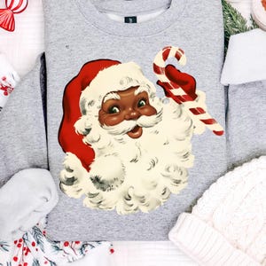 vintage Retro Christmas Black Santa Clipart PNG African American Santa Claus PNG Cute Xmas Shirt Design Holiday Art
