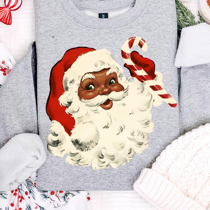 vintage Retro Christmas Black Santa Clipart PNG African American Santa Claus PNG Cute Xmas Shirt Design Holiday Art