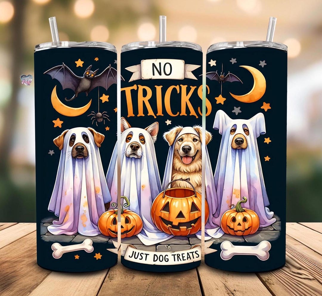 Cute Halloween Ghost Dogs 20 Oz Skinny Tumbler Wrap PNG Sublimation No ...