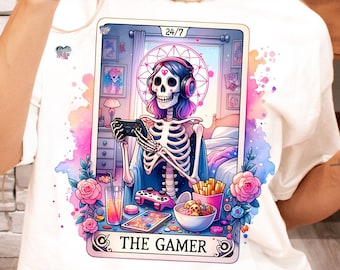 De gamer tarot PNG meisje gamer tarot kaart clipart gaming shirt design girly gaming cadeau PNG videogames tiener girly digitale download