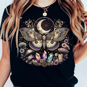 Celestial lunar moth PNG vintage moth clipart cottagecore shirt boho mushroom PNG witchy aesthetic mystical moon digital art
