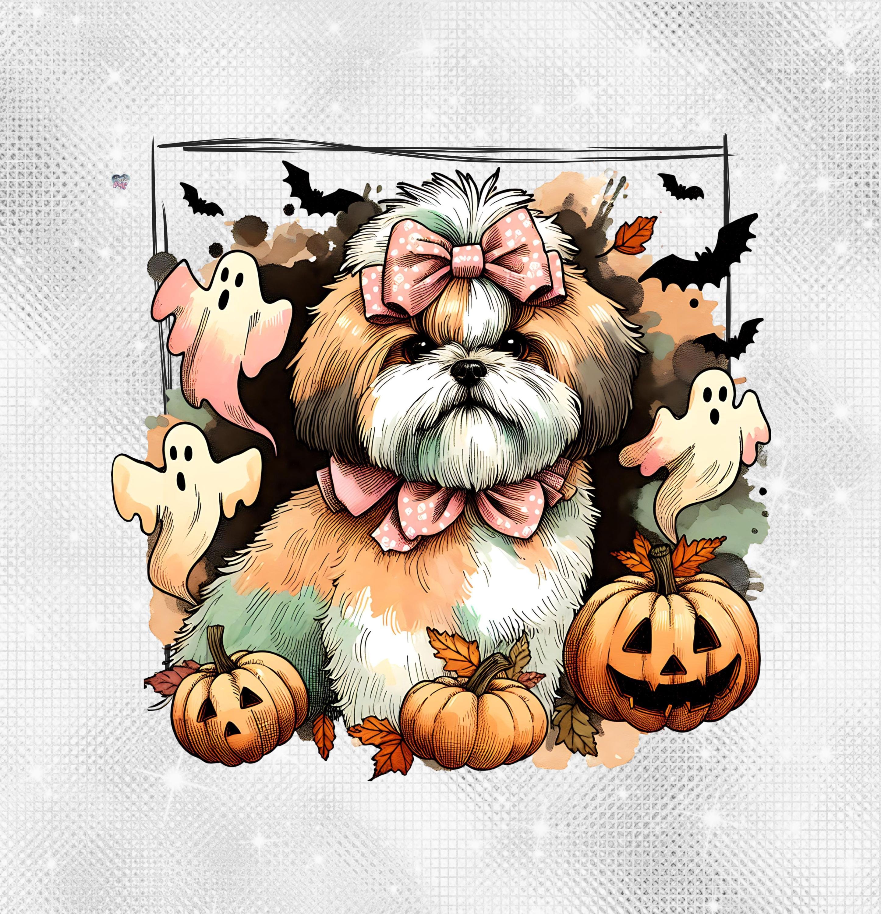 Shih Tzu Halloween PNG Clipart, Cute Vintage Dog Fall Design, Ghost ...