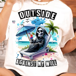 Cute Grim reaper summerween PNG sarcastic goth summer beach vacation clipart trendy adult humor PNG snarky skeleton png digital download