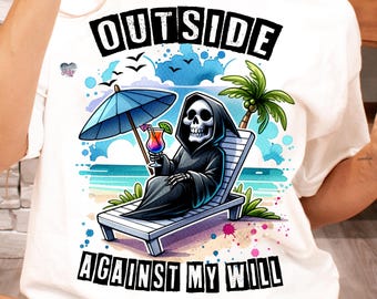 Cute Grim reaper summerween PNG sarcastic goth summer beach vacation clipart trendy adult humor PNG snarky skeleton png digital download