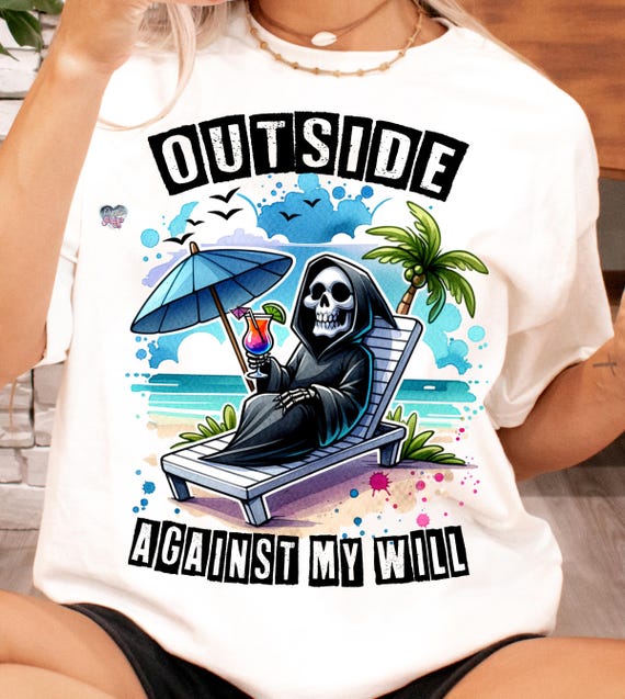 Cute Grim reaper summerween PNG sarcastic goth summer beach vacation clipart trendy adult humor PNG snarky skeleton png digital download