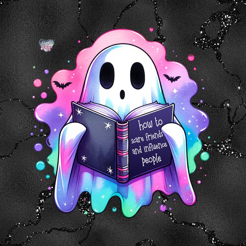 Bookish ghost png Pastel goth halloween clipart cute ghost reading a book shirt sublimation late night reader png for gothic tumbler mug tee image 2