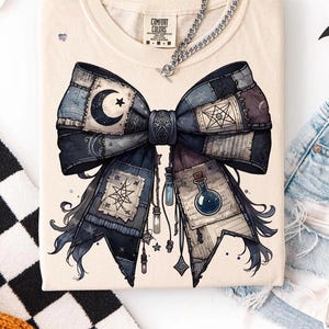 Spooky Patchwork Bow PNG Bundle Gothic Halloween Shirt Clipart Set Vintage Witchy Bows Dark Academia Grunge Halloween Sublimation