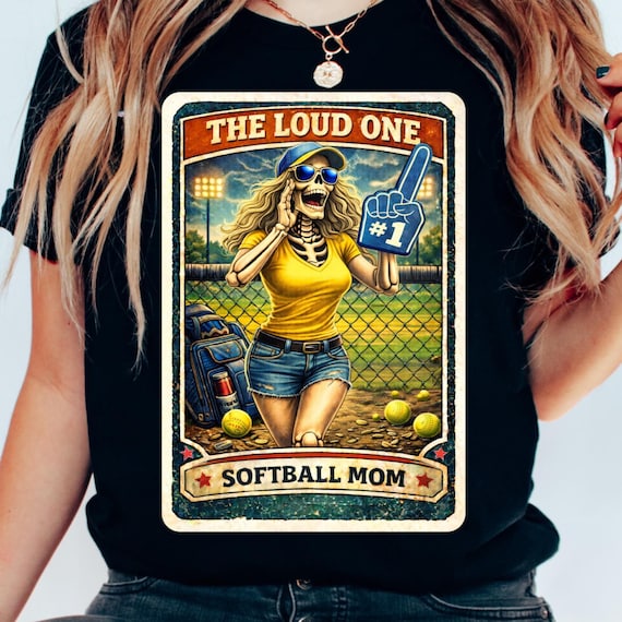 The Loud One Softball Mom PNG, Funny Skeleton Sports Mom Design, Retro Game Day Mom Shirt Graphic