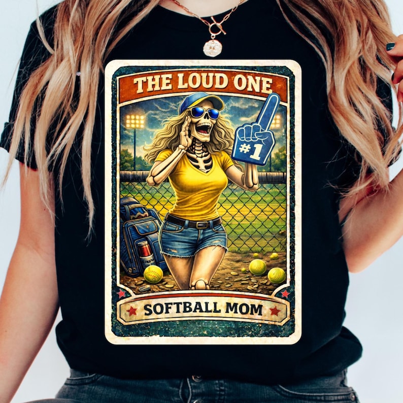 The Loud One Softball Mom PNG, Funny Skeleton Sports Mom Design, Retro Game Day Mom Shirt Graphic