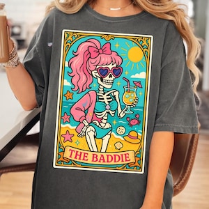 The Baddie Tarot Card PNG cute Pastel Goth Beach Skeleton Clipart Summer gothic Skeleton Sublimation, Funny Gothic Girl Vacation Art digital