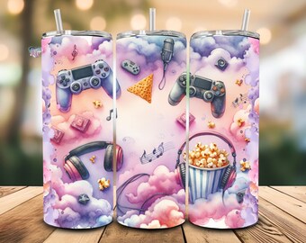 Blank girl gamer 20oz skinny tumbler wrap girly gaming clipart birthday tumbler video games tumbler wrap game player sublimation digital