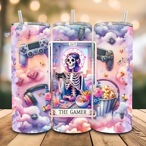 Mädchen Gamer Gamer Tarot Karte 20 Unzen Skinny Tumbler Wrap Girly Gaming Clipart Becher Videospiele Tumbler Wrap Game Player Spieler Sublimation digital