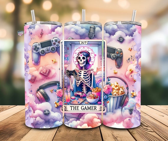 Girl gamer gamer tarot card 20oz skinny tumbler wrap girly gaming clipart tumbler video games tumbler wrap game player sublimation digital
