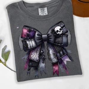 Cursed Gothic Patchwork Coquette Bow PNG, Grunge Halloween Ribbon Clipart, Spiderweb Skull Bow PNG for Shirts, Digital Download