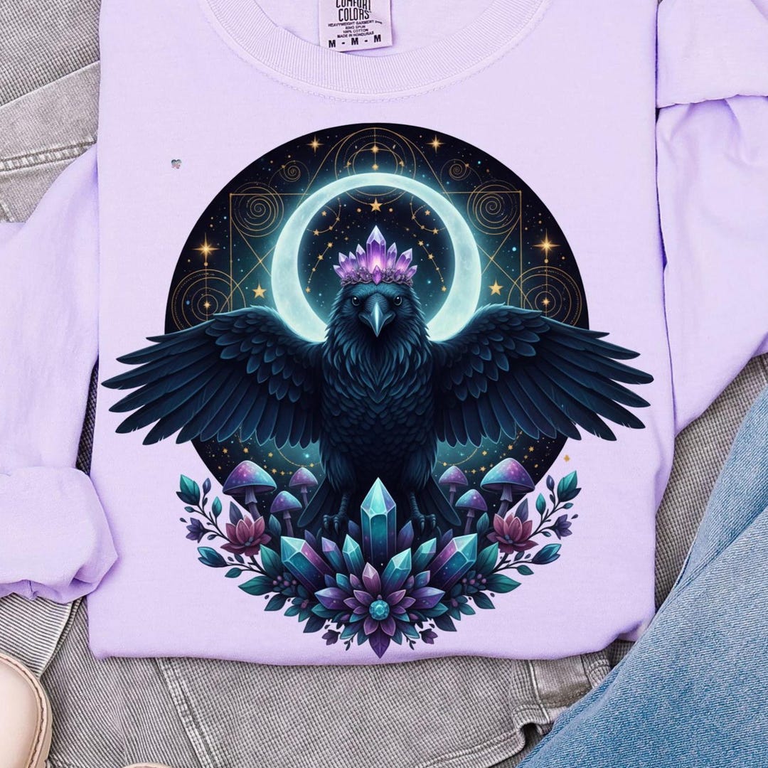 Celestial Raven Crystal PNG, Witchy Moon Bird Shirt Design, Mystic ...