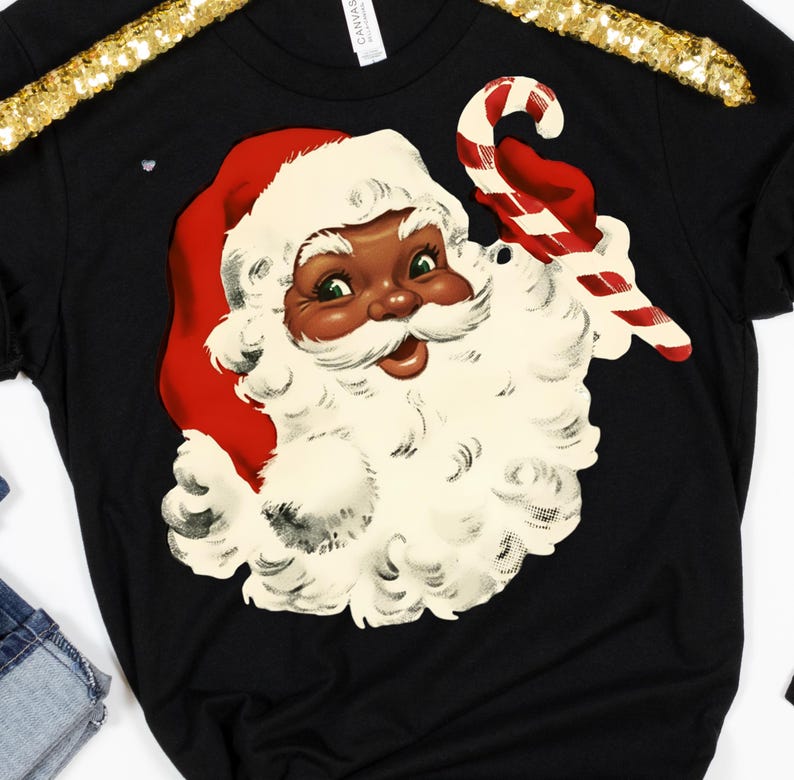 vintage Retro Christmas Black Santa Clipart PNG African American Santa Claus PNG Cute Xmas Shirt Design Holiday Art