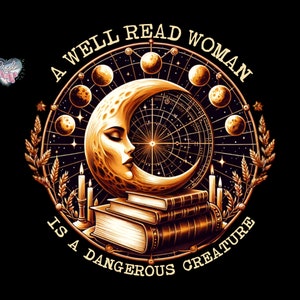 himmlischen Mond feministische png literarische Frau die Leserin verbotener Bücher Shirt Sublimation lesen Sie ein weiteres Kapitel digitaler Download Bild 2