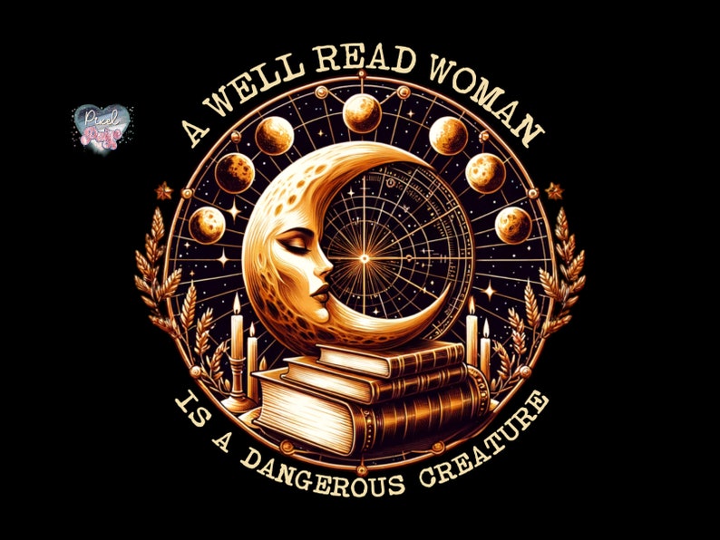 himmlischen Mond feministische png literarische Frau die Leserin verbotener Bücher Shirt Sublimation lesen Sie ein weiteres Kapitel digitaler Download Bild 2