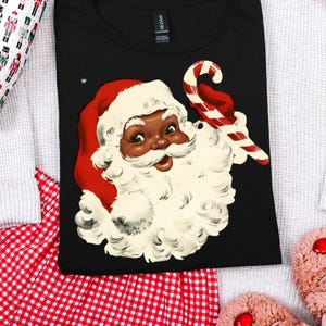 vintage Retro Christmas Black Santa Clipart PNG African American Santa Claus PNG Cute Xmas Shirt Design Holiday Art