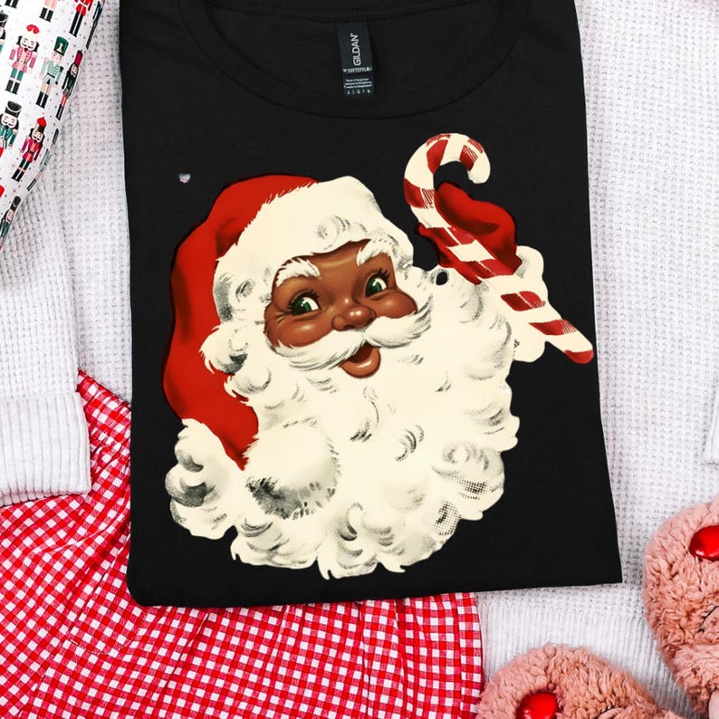 vintage Retro Christmas Black Santa Clipart PNG African American Santa Claus PNG Cute Xmas Shirt Design Holiday Art