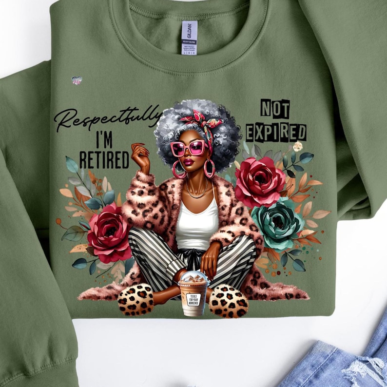 Retired PNG Retirement Clipart Funny sassy Grandma PNG Coffee Cup PNG Black pride Woman Leopard Print Juneteenth sublimation digital
